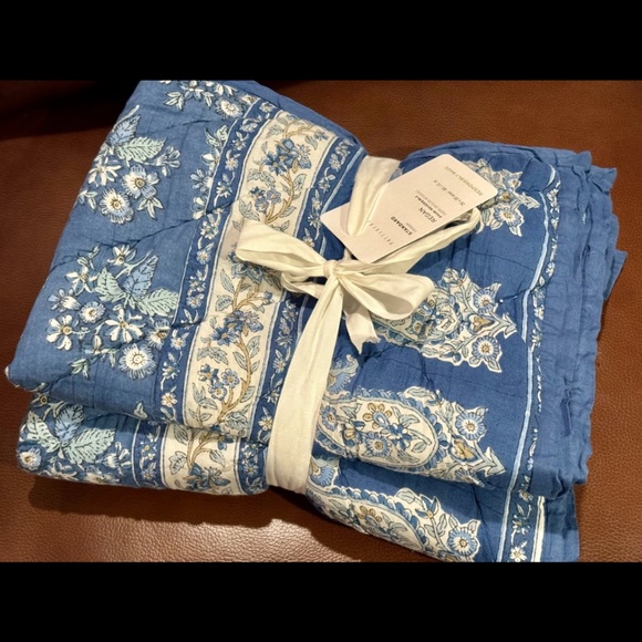 NWT Pottery Barn Regan Blockprint Blue Reversible Full/Queen Quilt AND 2 Shams - Picture 10 of 11